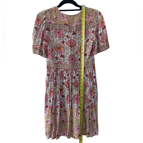 ba&sh Paris XS Boho Floral Mini Dress V-Neck Button Front Pink Orange - Picture 6 of 8
